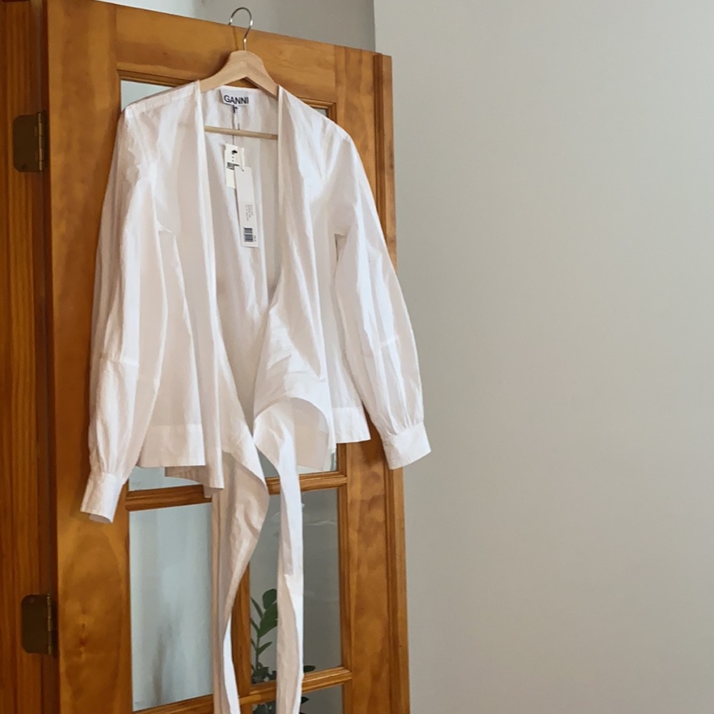 Ganni Cotton Poplin Wrap Shirt
